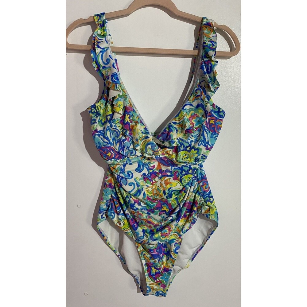 Lauren Ralph Lauren Swimsuit XL? Blue Pink One Piece Floral Beach‎ Resort Pool
